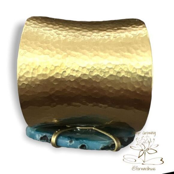 Hand Crafted using Brass and Agate | Cuff Bracelet - Picture 9 of 11